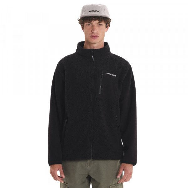 EMERSON Men's Full Zip Sherpa Ανδρική Ζακέτα Fleece - ΜΑΥΡΟ